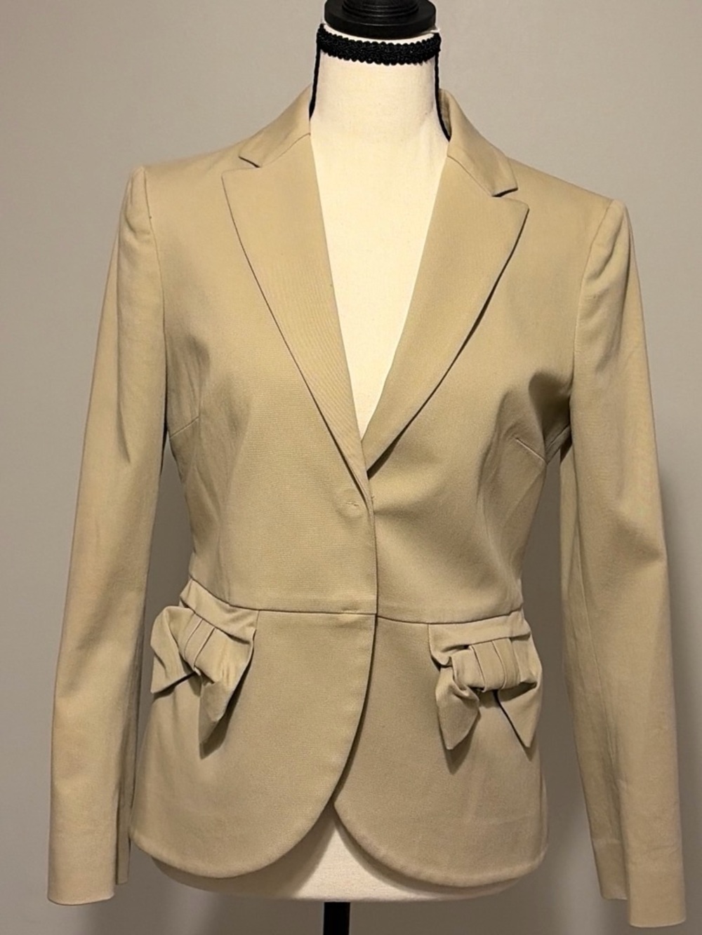 RED Valentino Cream Tailored Blazer with Bow Pocket Detail